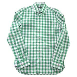 Hammer Made Mens Long Sleeve‎ Button Down Green Gingham Dress Shirt 41/16